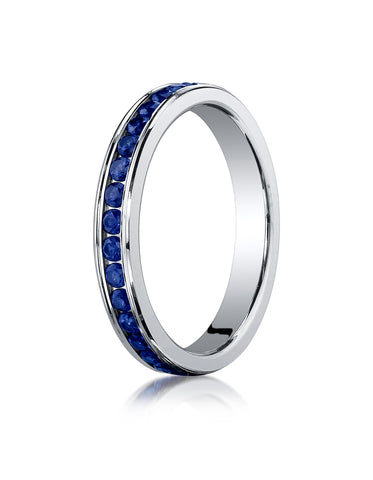 Benchmark Platinum 3mm Channel Set Blue Sapphire Eternity Wedding Band Ring (0.85 - 1.27 ct.)