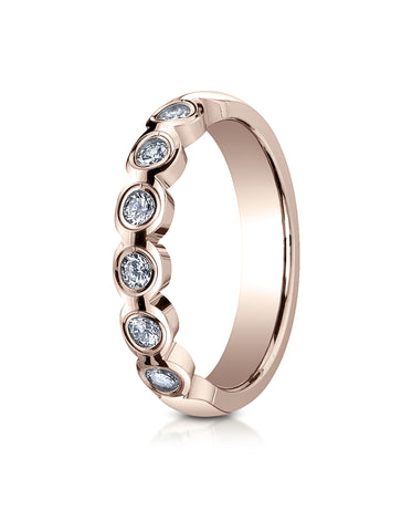 Benchmark 14K Rose Gold 4mm Burnish Set 6-Stone Diamond Wedding Band Ring (0.32 ct., Sizes 4 - 15 )