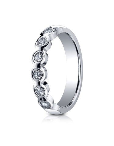 Benchmark 14K White Gold 4mm Burnish Set 6-Stone Diamond Wedding Band Ring (0.32 ct., Sizes 4 - 15 )