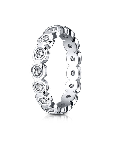 Benchmark 14K White Gold 4mm Burnish Set 16-Stone Diamond Eternity Wedding Band Ring (0.96 ct.)