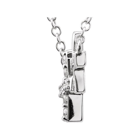 Sterling Silver Cubic Zirconia Double Sideways Cross 18" Necklace