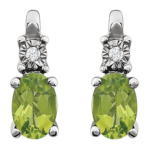 14k White Gold Peridot & .02 CTW Diamond Accented Earrings