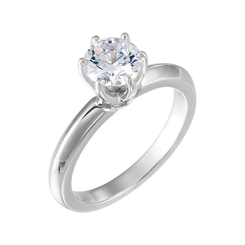 Platinum 6.5mm Round 6-Prong Medium Knife Edge Engagement Ring Mounting, Size 6
