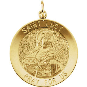 14k Yellow Gold 22mm Round St. Lucy Medal