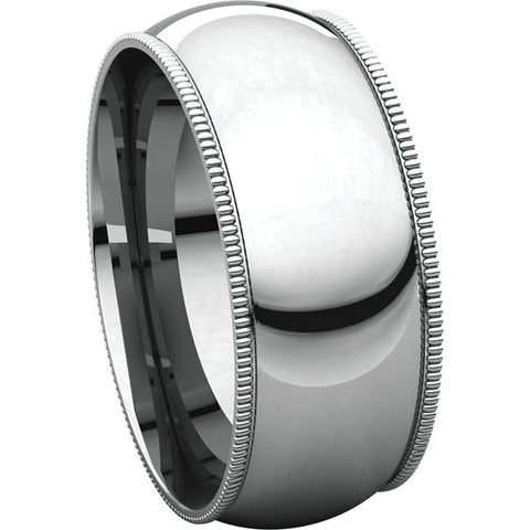 14k White Gold 8mm Milgrain Comfort Fit Band, Size 9