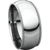 14k White Gold 8mm Milgrain Comfort Fit Band, Size 9