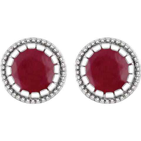 14k White Gold Ruby "July" Birthstone Earrings