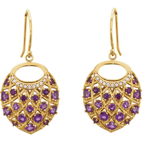 14k Yellow Gold Amethyst & .06 CTW Diamond Nest Design Earrings