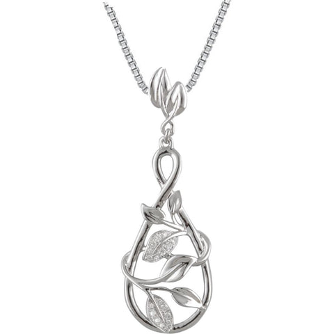 14k White Gold 1/10 CTW Diamond Leaf Design 18" Necklace