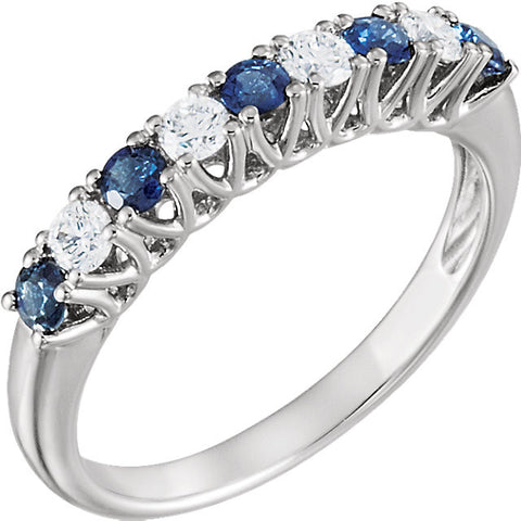 14k White Gold Blue Sapphire & 1/4 CTW Diamond Fishtail Design Anniversary Band, Size 7