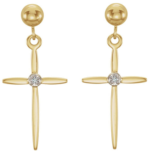 14K Yellow .01 CTW Diamond Cross Earrings