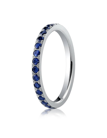 Benchmark 18K White Gold 2mm Pave-set Blue Sapphire Eternity Wedding Band Ring (0.6 - 0.9 ct.)