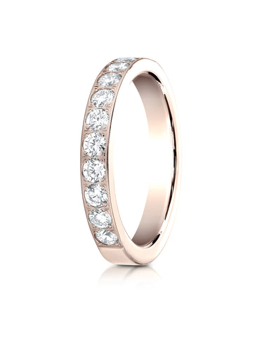 Benchmark 14K Rose Gold 3mm High Polish Pave-set 11-Stone Diamond Wedding Band Ring (0.66 ct.)