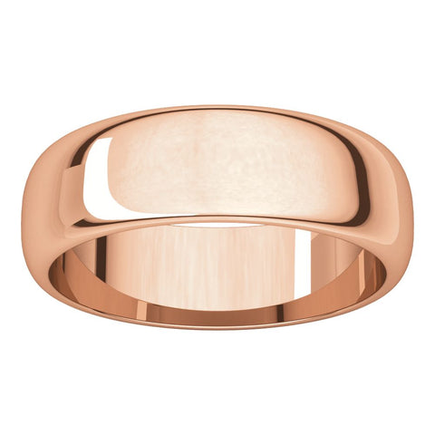 14k Rose Gold 6mm Half Round Wedding Band, Size 10