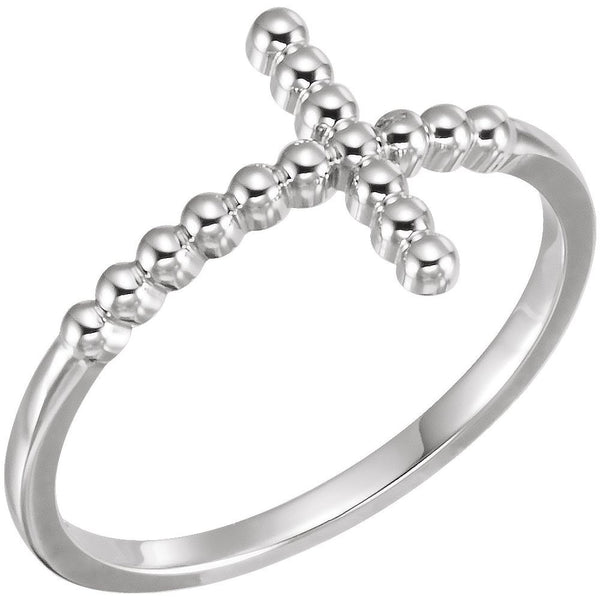 Continuum Sterling Silver Beaded Sideways Cross Ring, Size 7