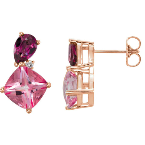 14k Rose Gold Multi-Gemstone & .03 CTW Diamond Earrings