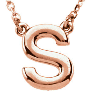 14k Rose Gold Letter "S" Block Initial 16" Necklace