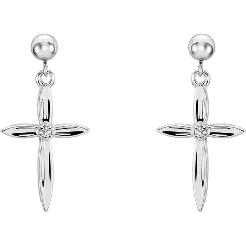 14k White Gold .04 CTW Diamond Cross Earrings