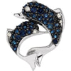 Genuine Sapphire & Diamond Dolphin Pendant in 14K White Gold