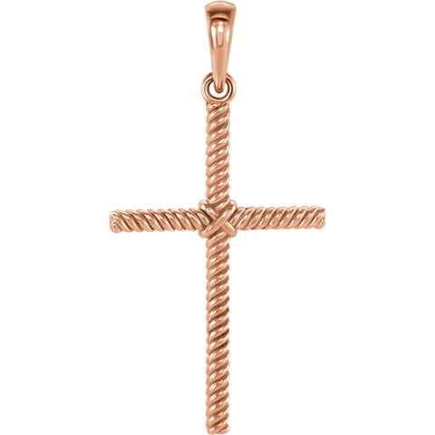 14k Rose Gold 31.95x16.25mm Rope Design Cross Pendant