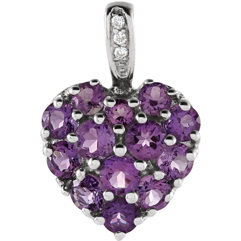 14k White Gold Amethyst & .01 CTW Diamond Heart Pendant