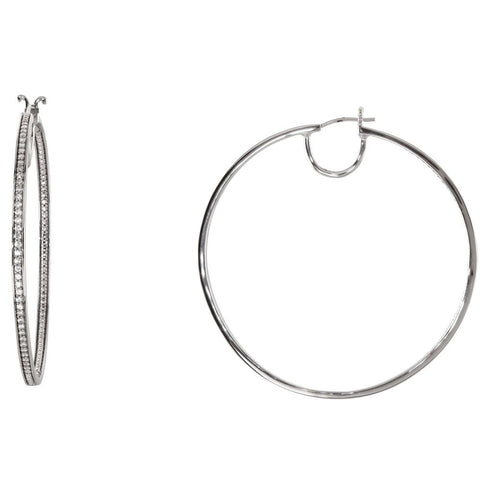 Pair of Cubic Zirconia Inside/Outside Hoop Earrings in Sterling Silver