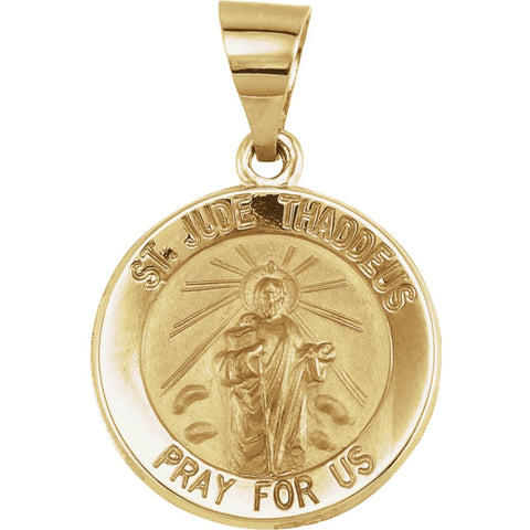 14k Yellow Gold 14.75mm Round Hollow St. Jude Medal