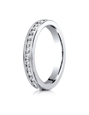 Benchmark 18K White Gold 3mm Channel Set Eternity Wedding Band Ring with Milgrain. (0.62 - 0.92 ct.)