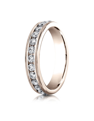 Benchmark 14K Rose Gold 4mm Channel Set Eternity Wedding Band Ring with Milgrain. (0.96 - 1.44 ct.)