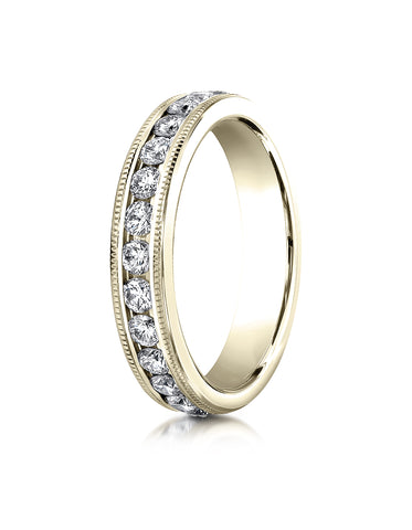 Benchmark 18K Yellow Gold 4mm Channel Set Eternity Wedding Band Ring with Milgrain. (0.96 - 1.44 ct.)