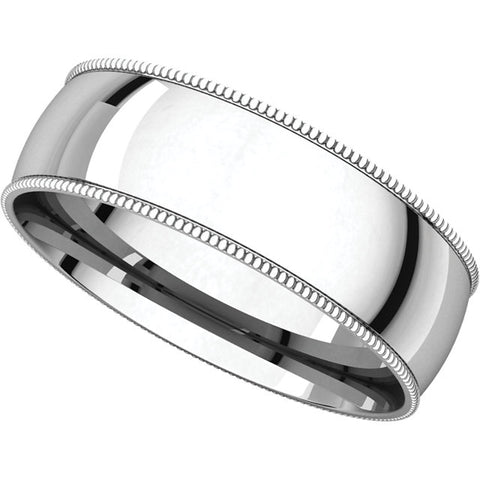 14k White Gold 6mm Light Comfort Fit Milgrain Band , Size 10.5