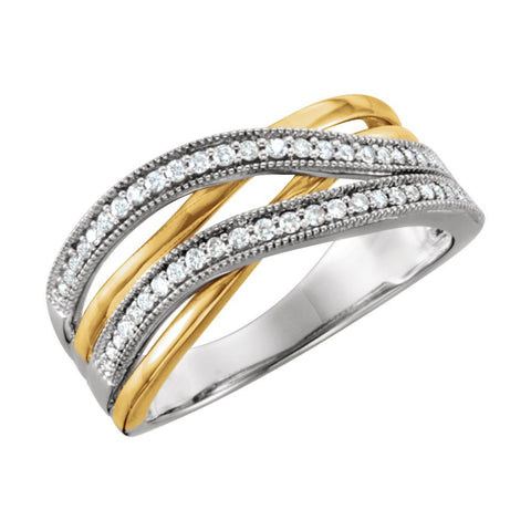 14K White & Yellow Gold 1/4 CTW Diamond Criss Cross Ring, Size 7