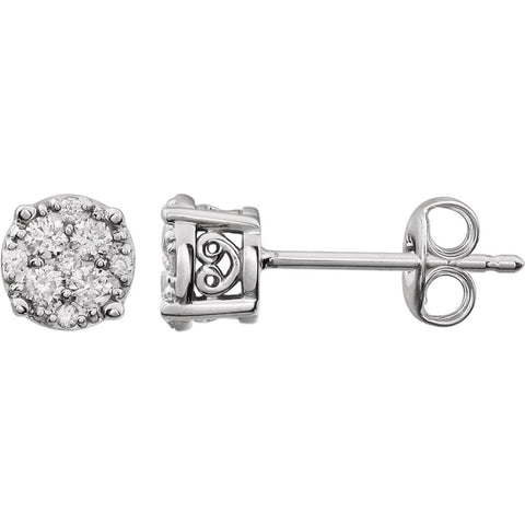 14k White Gold 1/4 CTW Diamond Cluster Friction Post Earrings