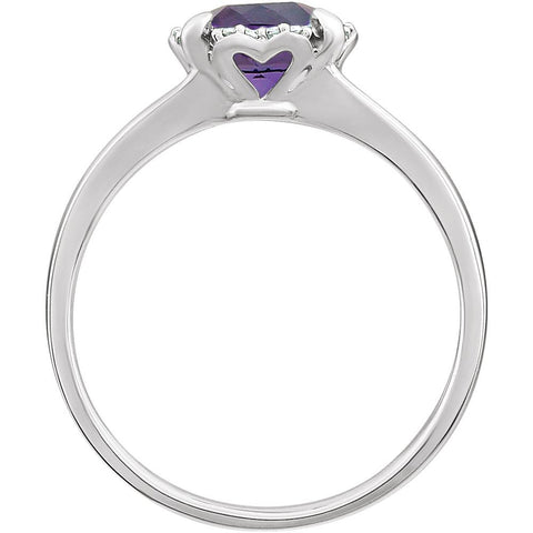 14k White Gold Amethyst & .05 CTW Diamond Ring, Size 7