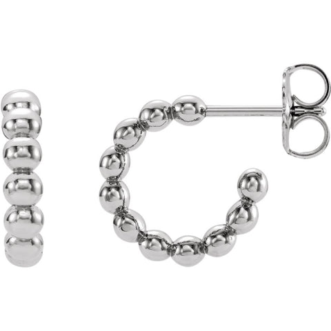 14k White Gold 12mm Beaded Hoop Earrings