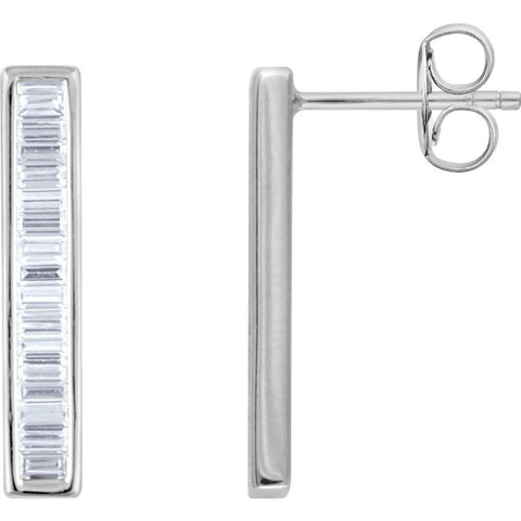 14k White Gold 1/2 CTW Diamond Baguette Bar Earrings