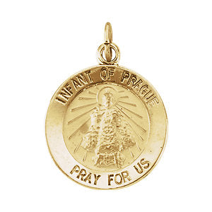 14k Yellow Gold 15mm Round Infant of Prague Medal