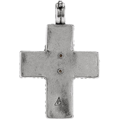 Sterling Silver Cross Pendant with Ancient Roman Glass Design