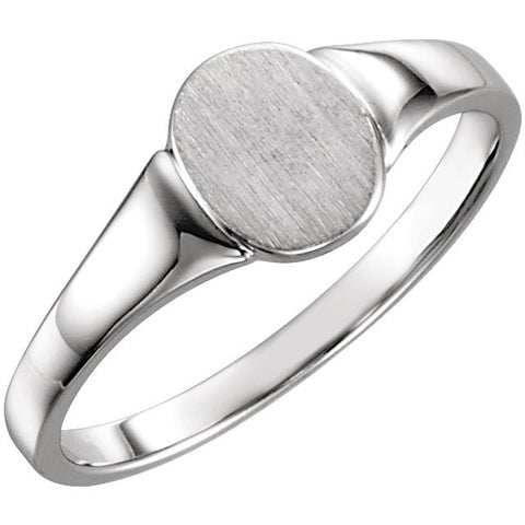 14k White Gold 7x6mm Solid Oval Signet Ring, Size 6