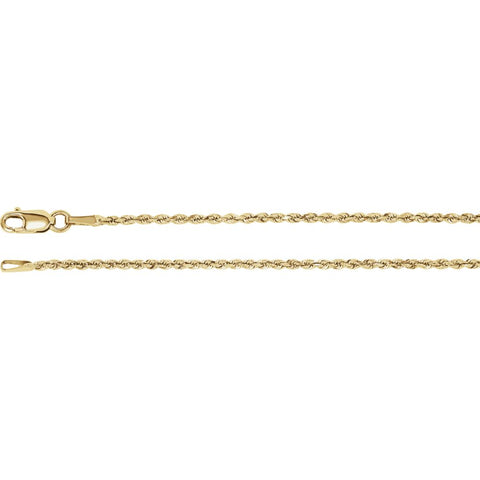 14k Yellow Gold 1.6mm Diamond-Cut Rope 7" Chain with Lobster Clasp