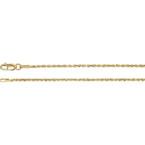 14k Yellow Gold 1.6mm Diamond-Cut Rope 20" Chain with Lobster Clasp