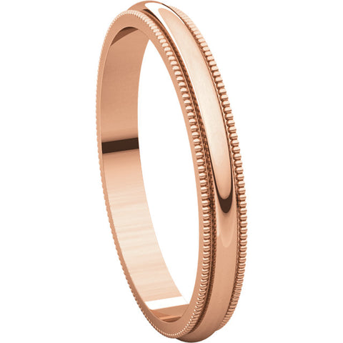 14k Rose Gold 2.5mm Milgrain Band, Size 6