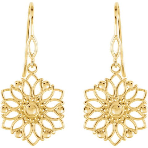 14k White Gold 20x7mm Decorative Dangle Earrings