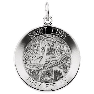 14k White Gold 18.25mm Round St. Lucy Medal