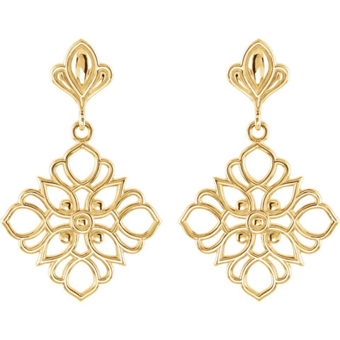 14k Yellow Gold Decorative Dangle Earrings