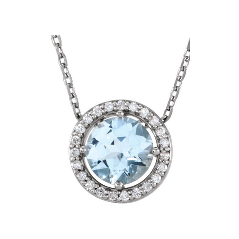 14k White Gold Aquamarine and .06 CTW Diamond Necklace