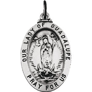 Sterling Silver 28.75x20mm Oval Our Lady of Guadalupe Medal