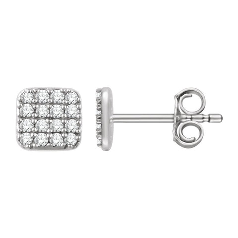 14k White Gold 1/5 CTW Diamond Square Cluster Earrings
