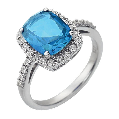 14k White Gold Swiss Blue Topaz & .07 CTW Diamond Ring, Size 7