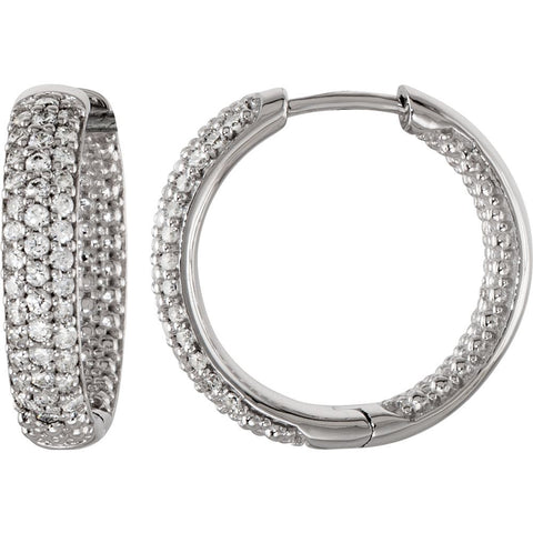 Sterling Silver 19mm Cubic Zirconia Inside/Outside Hoop Earrings